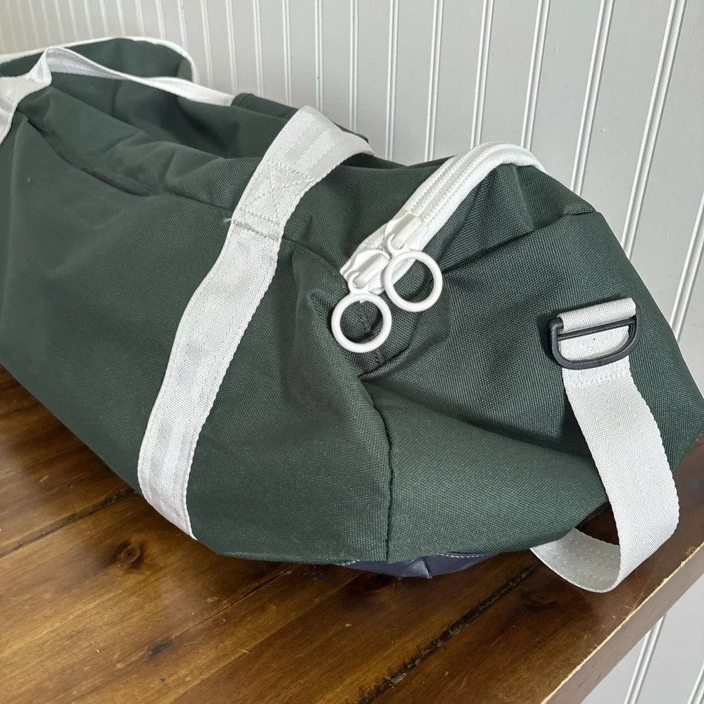 Vintage Lands' End Green White Duffel Bag Weekender Gym Travel Shoulder Strap